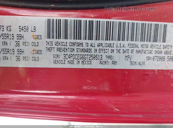 3C4PDCEG6GT250513 2016 DODGE JOURNEY Красный Вид подкапотного пространства