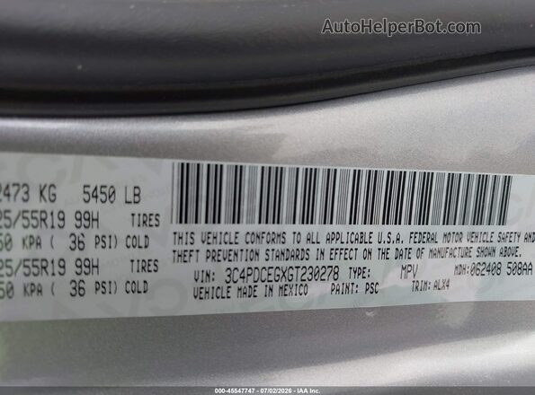 3C4PDCEGXGT230278 2016 DODGE JOURNEY Silver Շարժիչի բաժամունքի տեսք