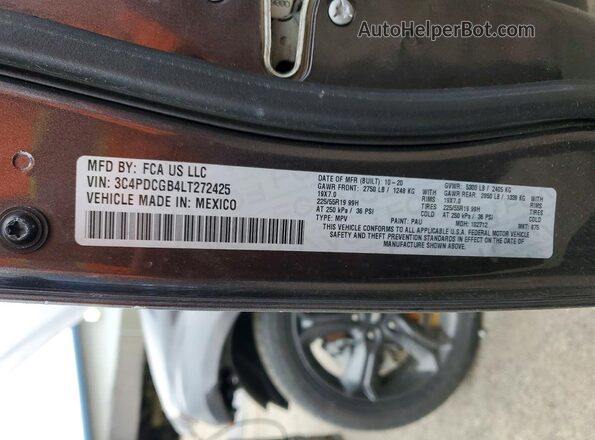 3C4PDCGB4LT272425 2020 DODGE JOURNEY Gray Вид наклейки з VIN-кодом