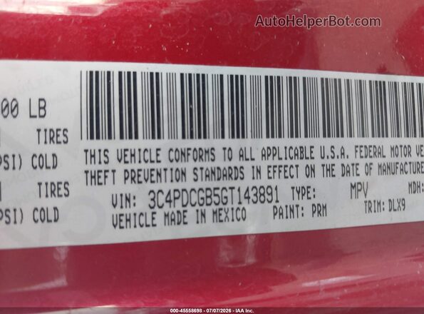 3C4PDCGB5GT143891 2016 DODGE JOURNEY Red Շարժիչի բաժամունքի տեսք
