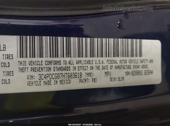 3C4PDCGB7HT603618 2017 DODGE JOURNEY Синий Вид подкапотного пространства