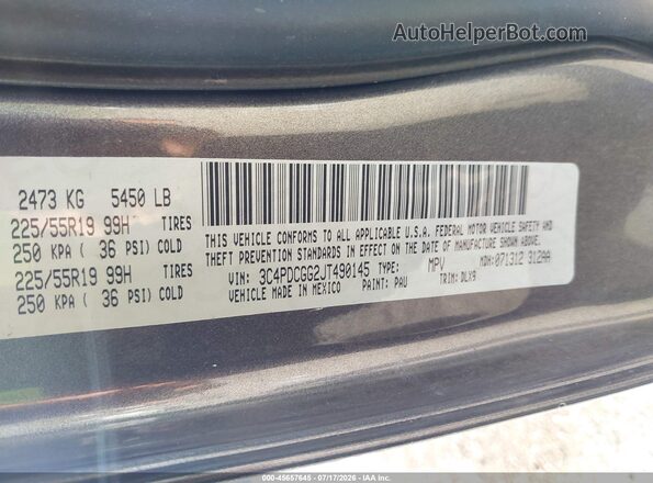 3C4PDCGG2JT490145 2018 DODGE JOURNEY Gray Vista del compartimento del motor