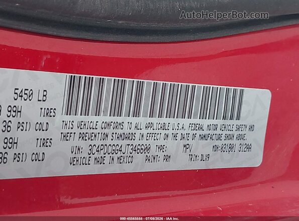 3C4PDCGG4JT346600 2018 DODGE JOURNEY Red Vista del compartimento del motor