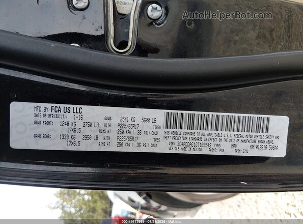 3C4PDDAG1GT189549 2016 DODGE JOURNEY Black Vista del compartimento del motor
