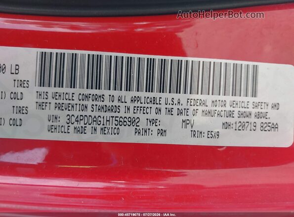 3C4PDDAG1HT566902 2017 DODGE JOURNEY Red ძრავის განყოფილების ხედი