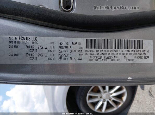 3C4PDDBG1HT528925 2017 DODGE JOURNEY Серебряный Вид подкапотного пространства