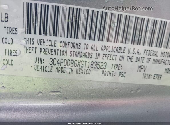 3C4PDDBGXGT183523 2016 DODGE JOURNEY Серебряный Вид подкапотного пространства