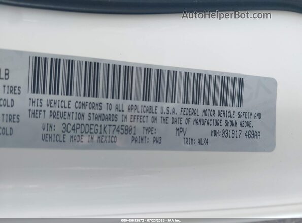 3C4PDDEG1KT745801 2019 DODGE JOURNEY White Widok komory silnika