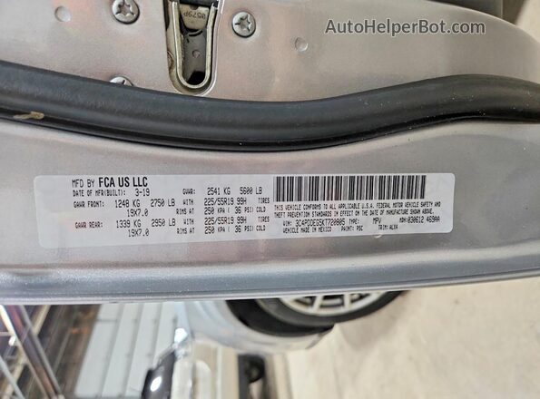 3C4PDDEG5KT720805 2019 DODGE JOURNEY Silver VIN կոդի պիտակի տեսք