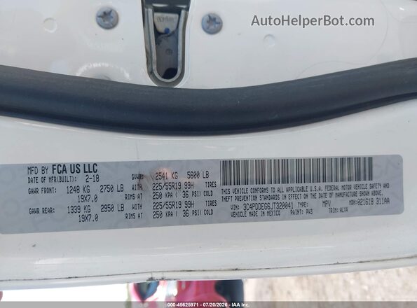 3C4PDDEG6JT320041 2018 DODGE JOURNEY White Vista del compartimento del motor