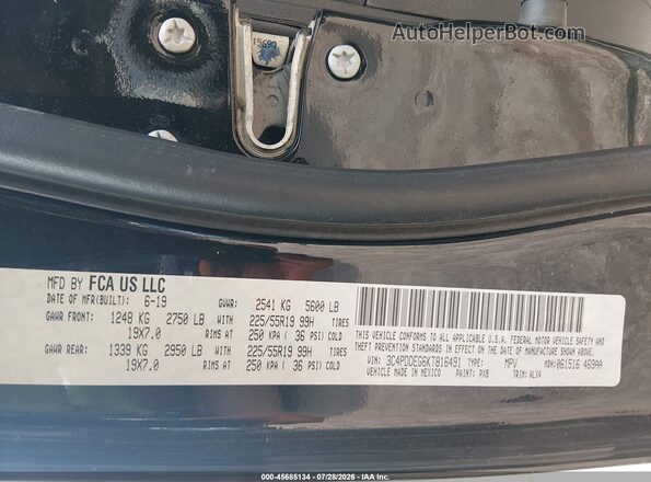 3C4PDDEG6KT816491 2019 DODGE JOURNEY Black Vista del compartimento del motor