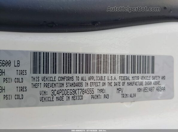 3C4PDDEG9KT784555 2019 DODGE JOURNEY White Շարժիչի բաժամունքի տեսք
