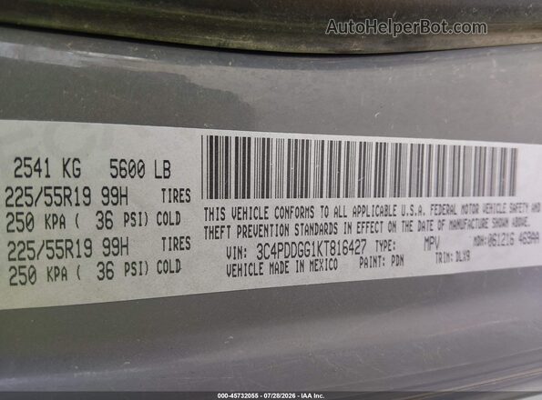 3C4PDDGG1KT816427 2019 DODGE JOURNEY Gray ძრავის განყოფილების ხედი