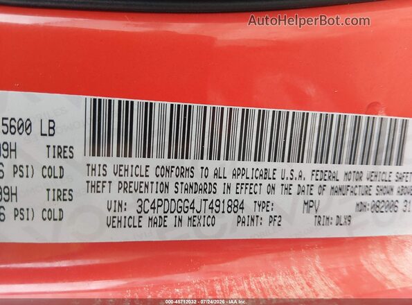 3C4PDDGG4JT491884 2018 DODGE JOURNEY Orange Вид підкапотного простору