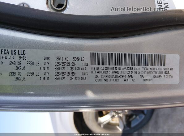 3C4PDDGG4JT522924 2018 DODGE JOURNEY Silver Vista del compartimento del motor