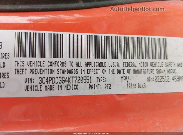 3C4PDDGG4KT720551 2019 DODGE JOURNEY Orange Շարժիչի բաժամունքի տեսք