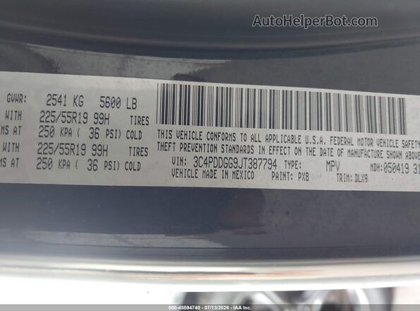 3C4PDDGG9JT387794 2018 DODGE JOURNEY Black ძრავის განყოფილების ხედი