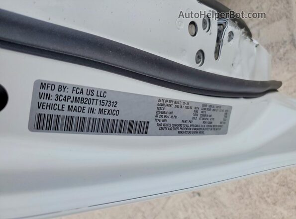 3C4PJMB20TT157312 2026 JEEP CHEROKEE Белый Вид наклейки с VIN-кодом