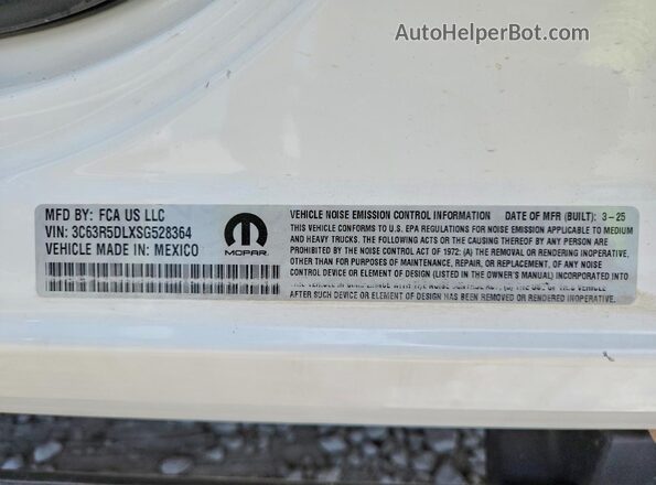 3C63R5DLXSG528364 2025 RAM 2500 White Widok naklejki z numerem VIN