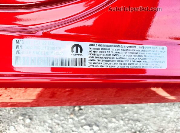 3C63R5SL3TG190715 2026 RAM 2500 Red VIN կոդի պիտակի տեսք