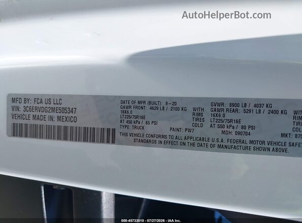 3C6ERVDG2ME505347 2021 RAM PROMASTER 2500 White Вид підкапотного простору