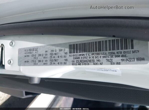 3C6JR6DGXHG708193 2017 RAM 1500 White Widok komory silnika