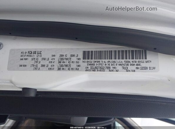 3C6JR6DT0GG217899 2016 RAM 1500 White ძრავის განყოფილების ხედი