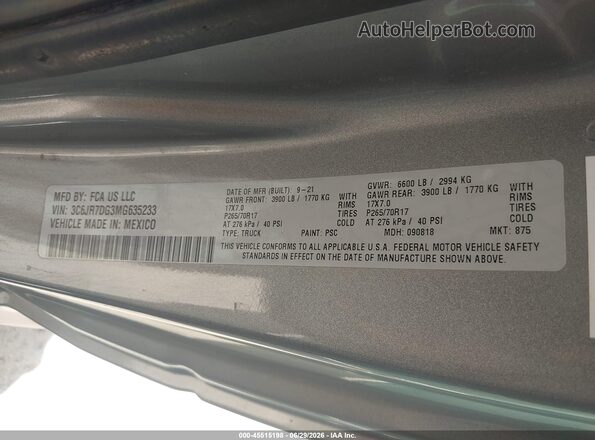 3C6JR7DG3MG635233 2021 RAM 1500 CLASSIC Silver Вид підкапотного простору