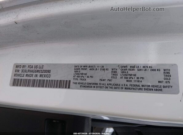 3C6LRVAG6ME520090 2021 RAM PROMASTER 1500 White Vista del compartimento del motor