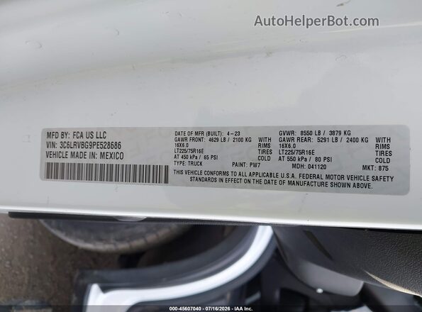 3C6LRVBG9PE528686 2023 RAM PROMASTER 1500 White Շարժիչի բաժամունքի տեսք