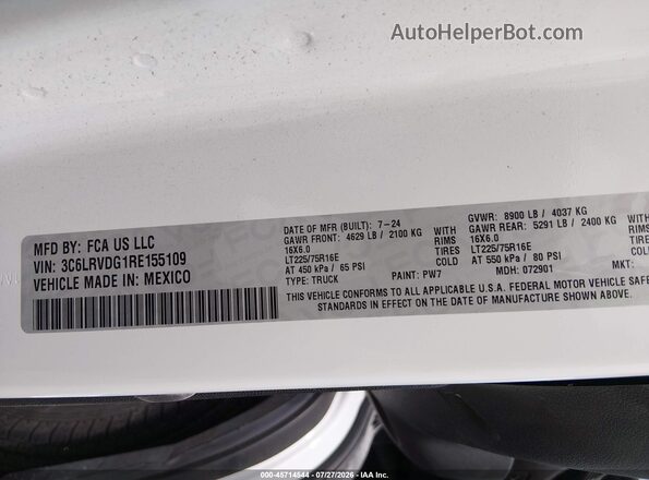3C6LRVDG1RE155109 2024 RAM PROMASTER 2500 White Vista del compartimento del motor