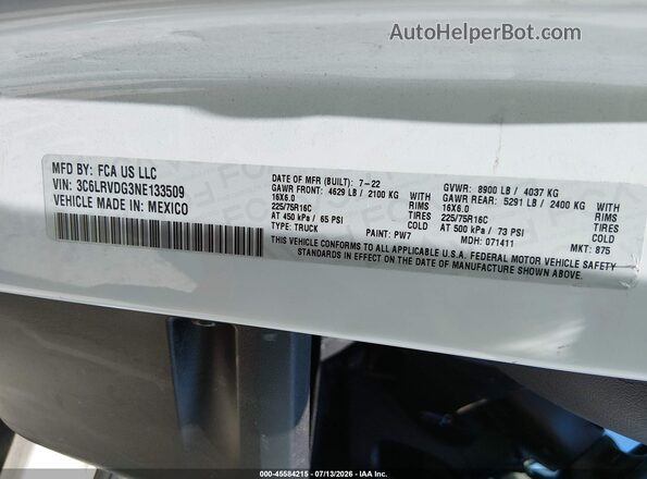 3C6LRVDG3NE133509 2022 RAM PROMASTER 2500 White Widok komory silnika