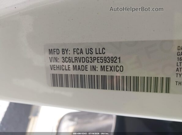 3C6LRVDG3PE593921 2023 RAM PROMASTER 2500 White VIN կոդի պիտակի տեսք