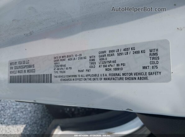 3C6LRVDG4PE598416 2023 RAM PROMASTER 2500 White Trasero derecho