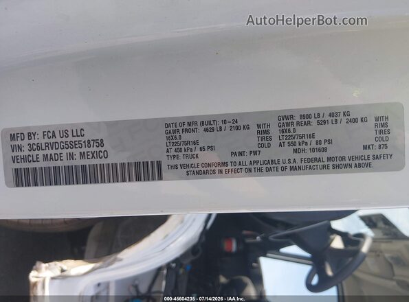 3C6LRVDG5SE518758 2025 RAM PROMASTER 2500 White Engine compartment view