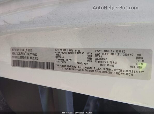 3C6LRVDG7NE110623 2022 RAM PROMASTER 2500 White Շարժիչի բաժամունքի տեսք