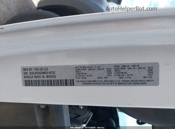 3C6LRVDG9ME519737 2021 RAM PROMASTER 2500 White Widok komory silnika