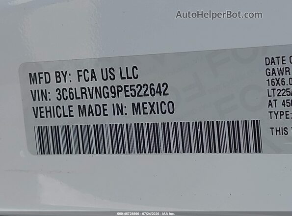3C6LRVNG9PE522642 2023 RAM PROMASTER 1500 White Engine compartment view