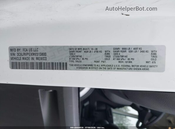 3C6LRVPGXME513800 2021 RAM PROMASTER 2500 White Շարժիչի բաժամունքի տեսք
