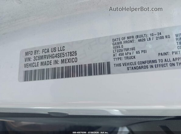 3C6MRVHG4SE517826 2025 RAM PROMASTER 3500 White Engine compartment view