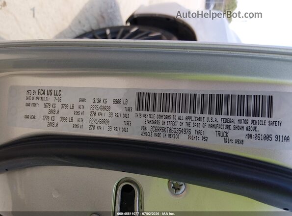 3C6RR6KT0GG354976 2016 RAM 1500 Silver Вид підкапотного простору