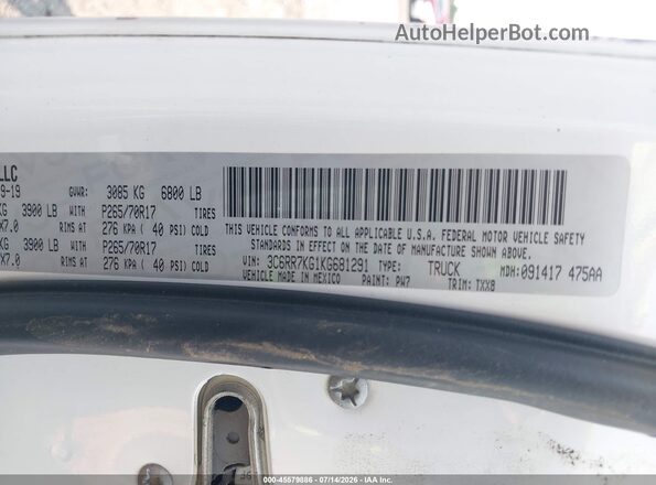 3C6RR7KG1KG681291 2019 RAM 1500 CLASSIC White Շարժիչի բաժամունքի տեսք
