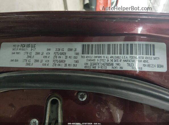 3C6RR7KT1HG788508 2017 RAM 1500 Maroon Widok komory silnika