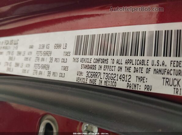 3C6RR7LT3GG214912 2016 RAM 1500 Red Engine compartment view