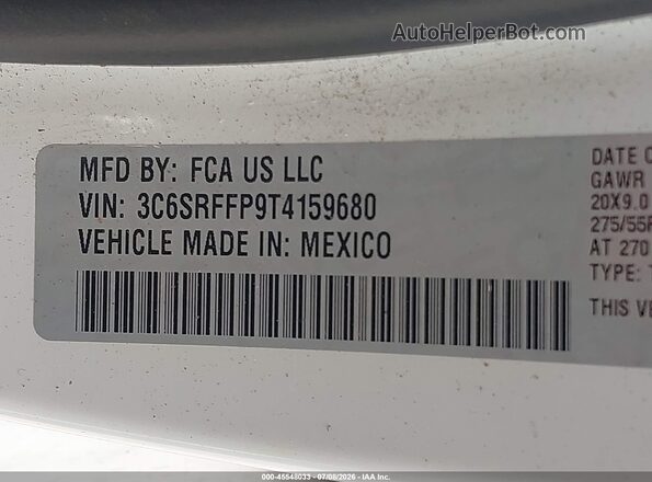 3C6SRFFP9T4159680 2026 RAM 1500 White Vista del compartimento del motor