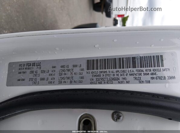 3C6TR5CT3JG306684 2018 RAM 2500 Белый Вид подкапотного пространства