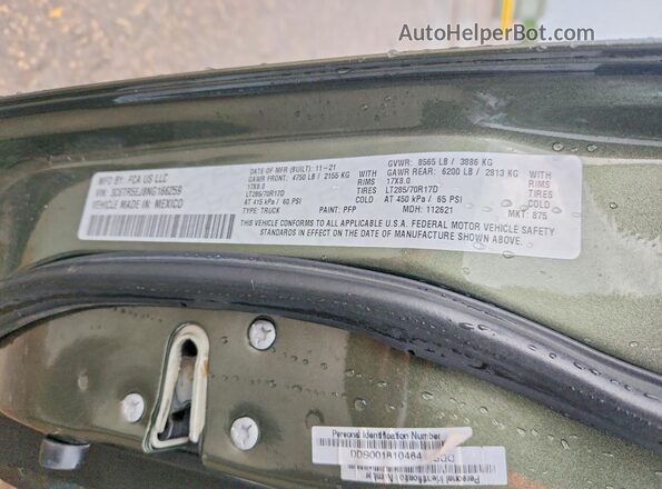 3C6TR5EJ8NG166259 2022 RAM 2500 Green Vista del compartimento del motor