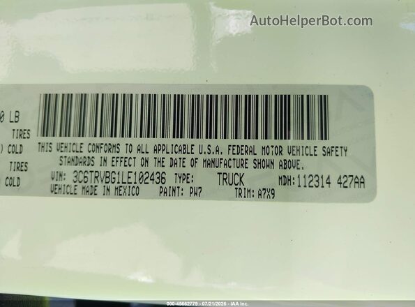 3C6TRVBG1LE102436 2020 RAM PROMASTER 1500 White Շարժիչի բաժամունքի տեսք