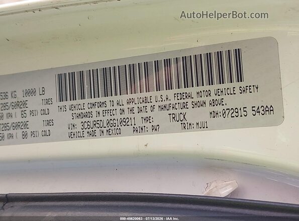 3C6UR5DL0GG109211 2016 RAM 2500 White Вид підкапотного простору