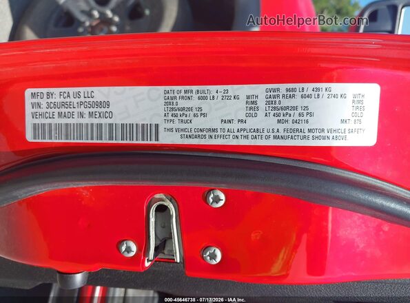 3C6UR5EL1PG509809 2023 RAM 2500 Красный Вид подкапотного пространства